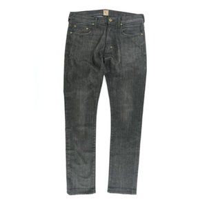 Mens Jeans Straight Leg Slim Fit Button Fly Denim 32 Black 33x34.5